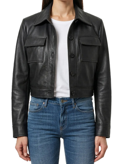 Womens-Black-Harrington-Cropped-Real-Leather-Jacket