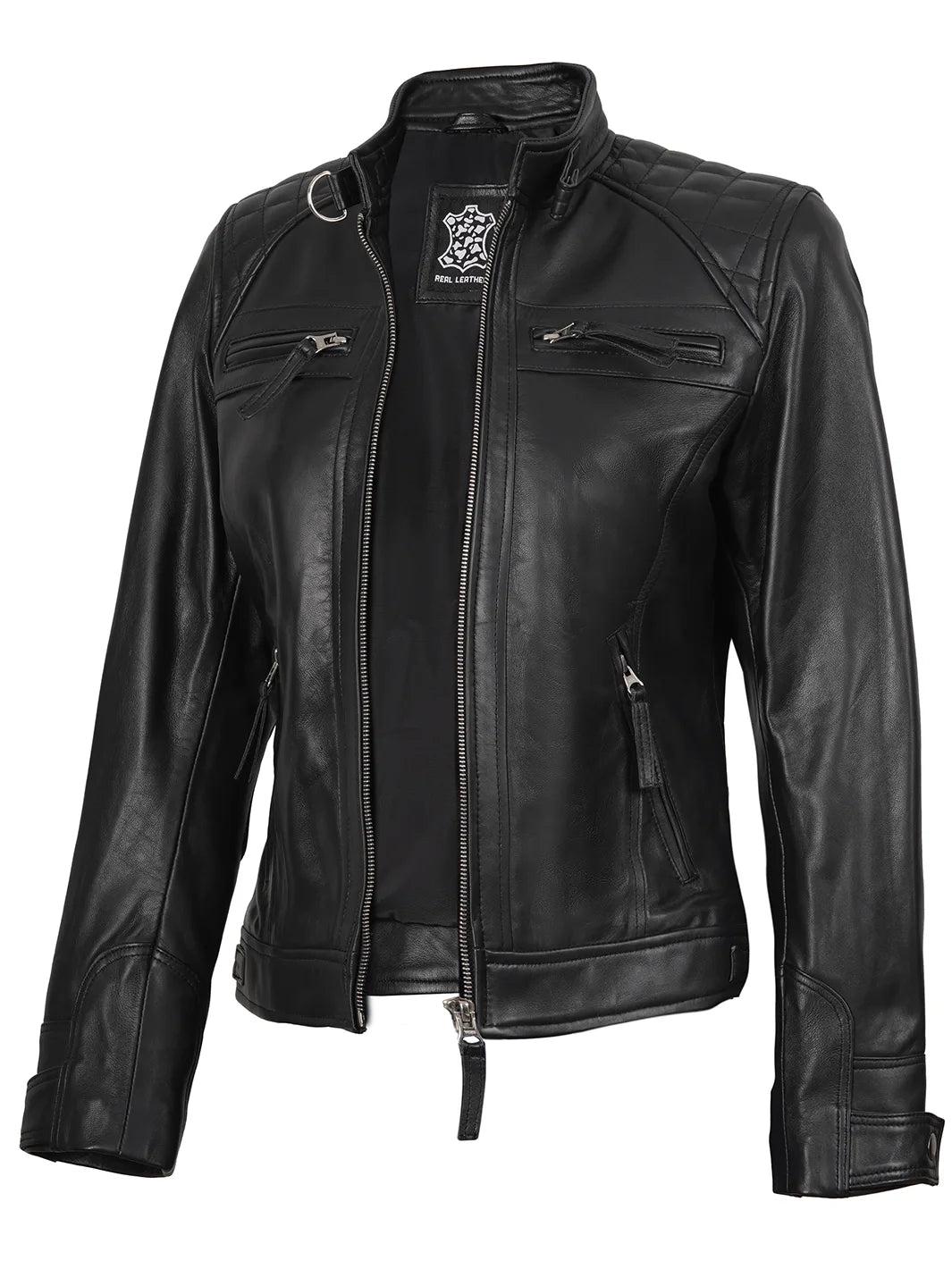 Womens Black Biker Leather Jacket
