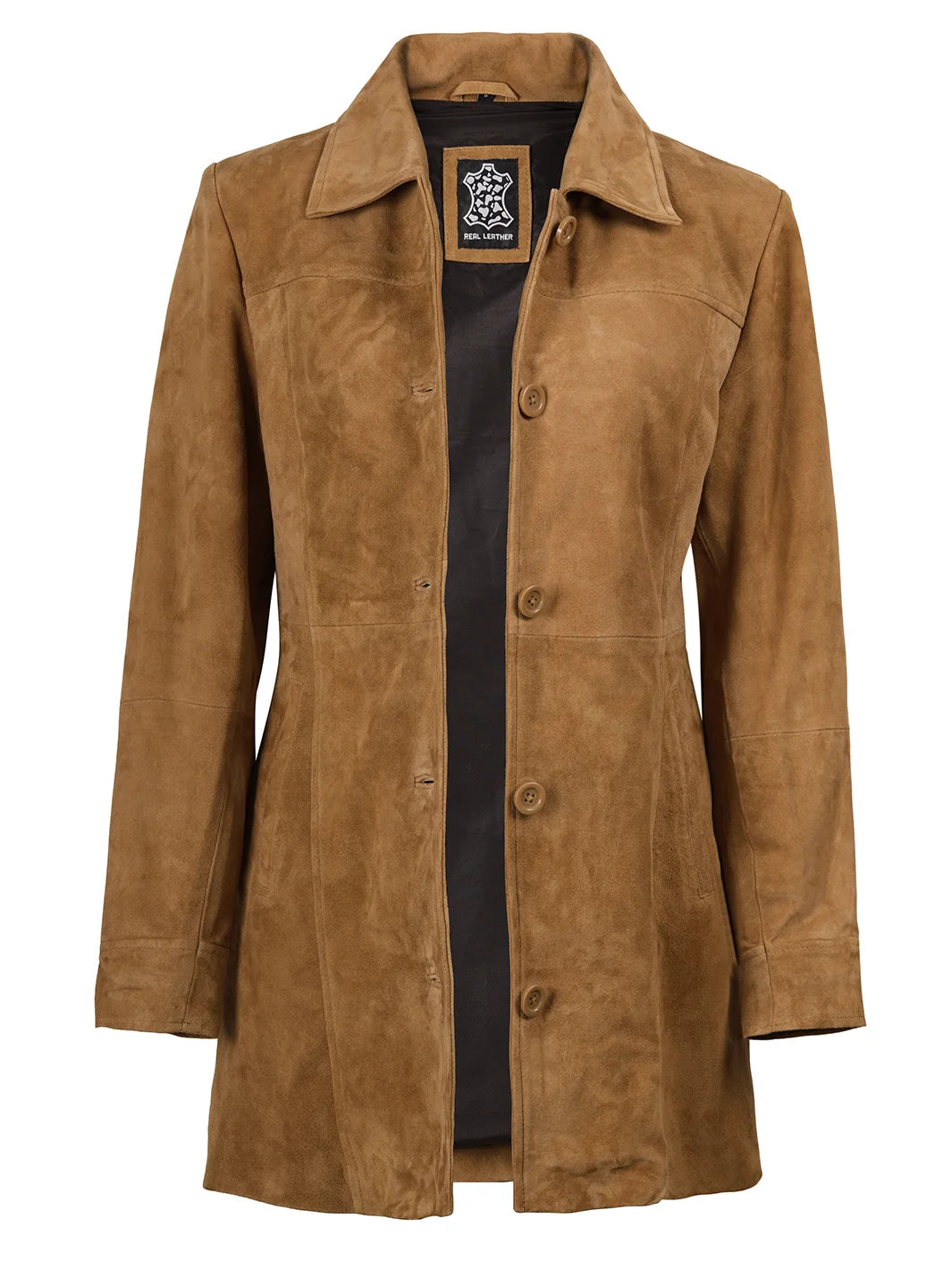 Womens Brown Real Suede Car Coat