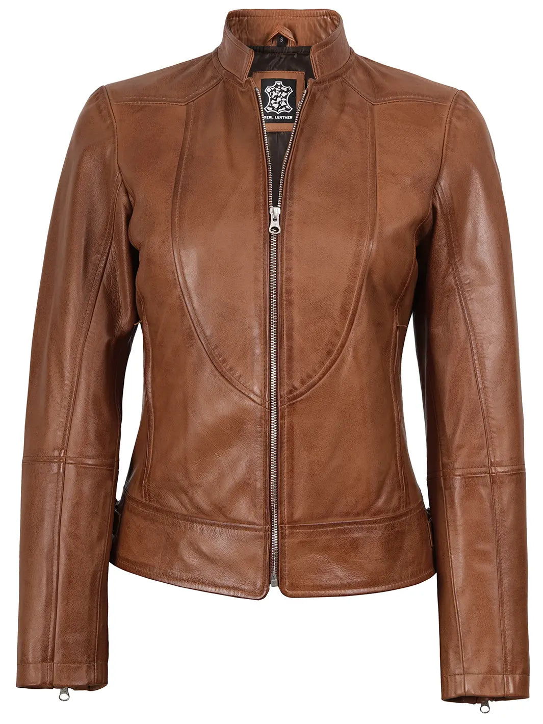 Womens Cafe Racer Brown Real Leather Jacket