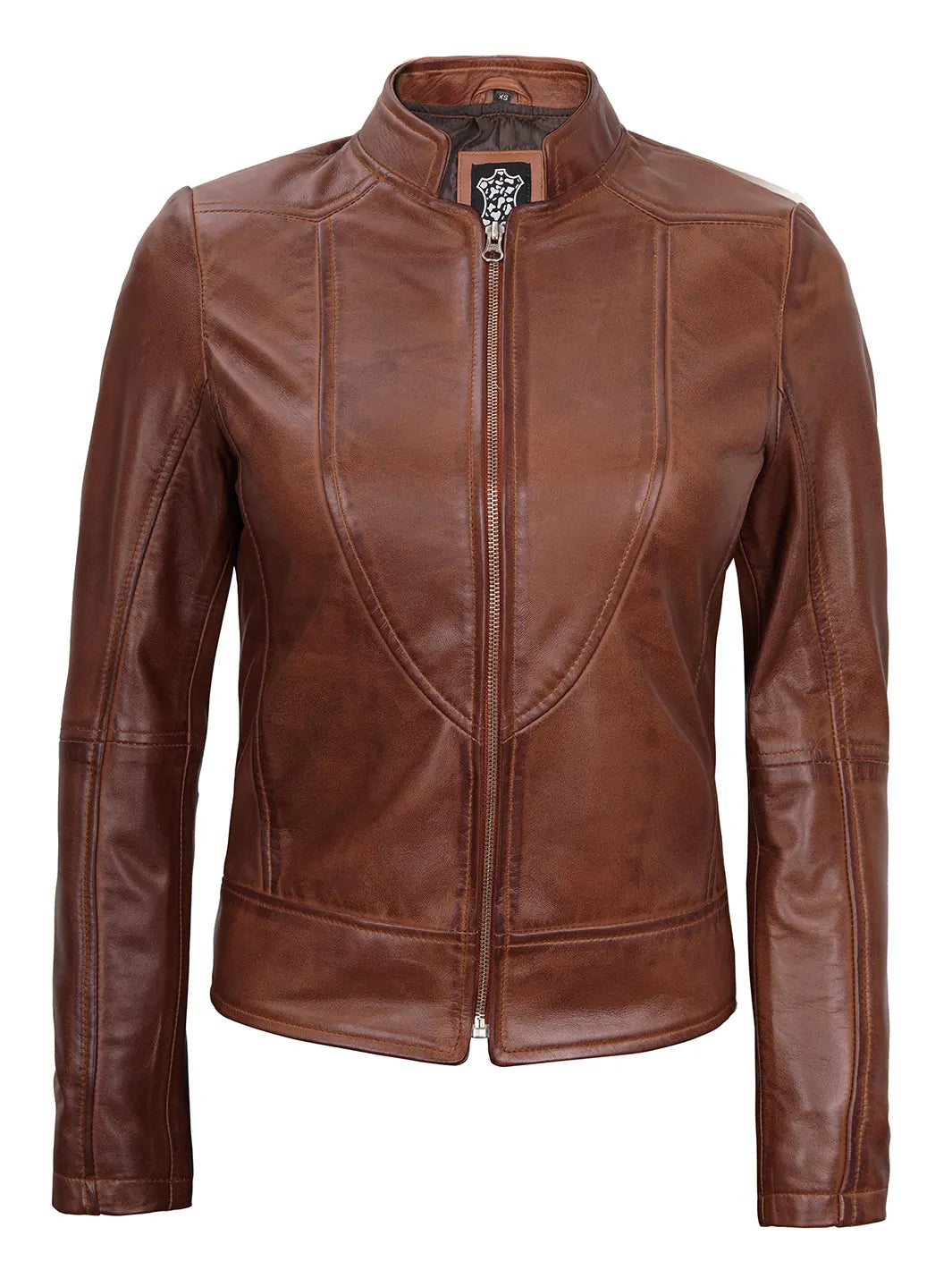 Womens Cognac Brown Cafe Racer Leather Jackets