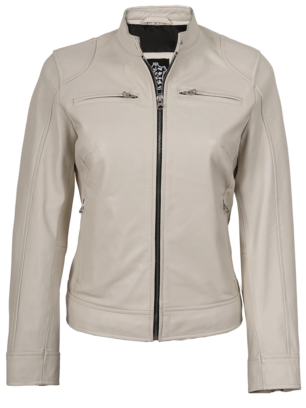 Womens Off White Cafe Racer Leather Jackets