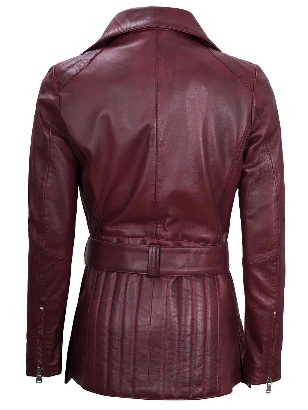 Womens maroon biker leather jacket