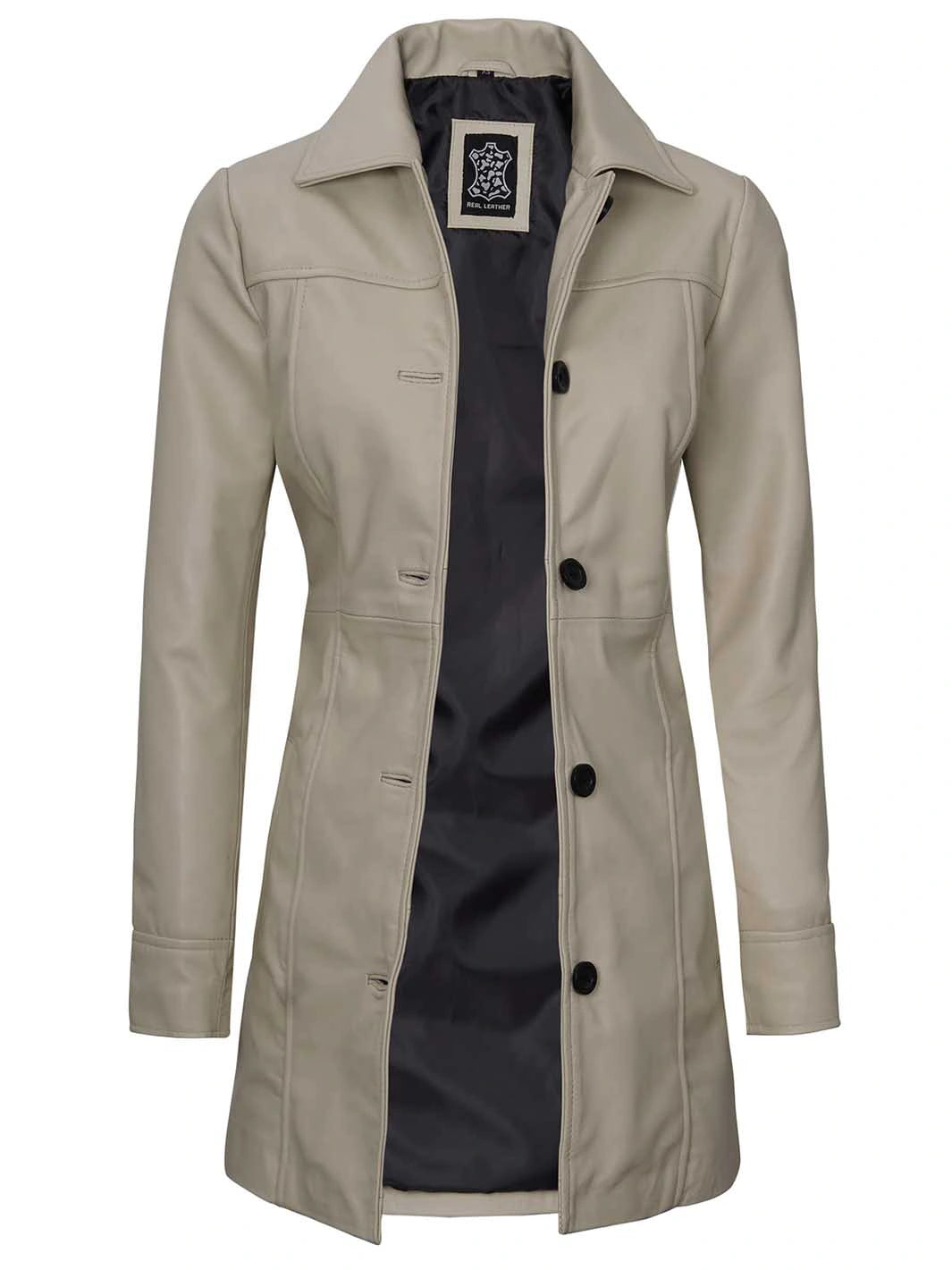 Womens beige leather car coat