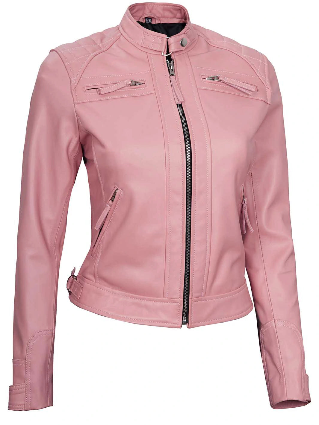 Womens pink real leather jacket