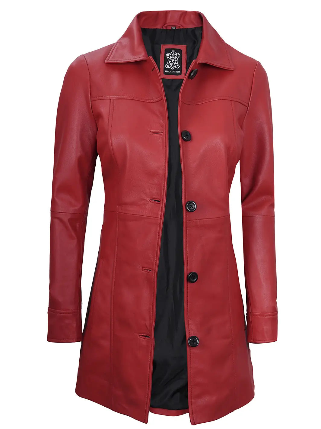 Womens red leather car coat