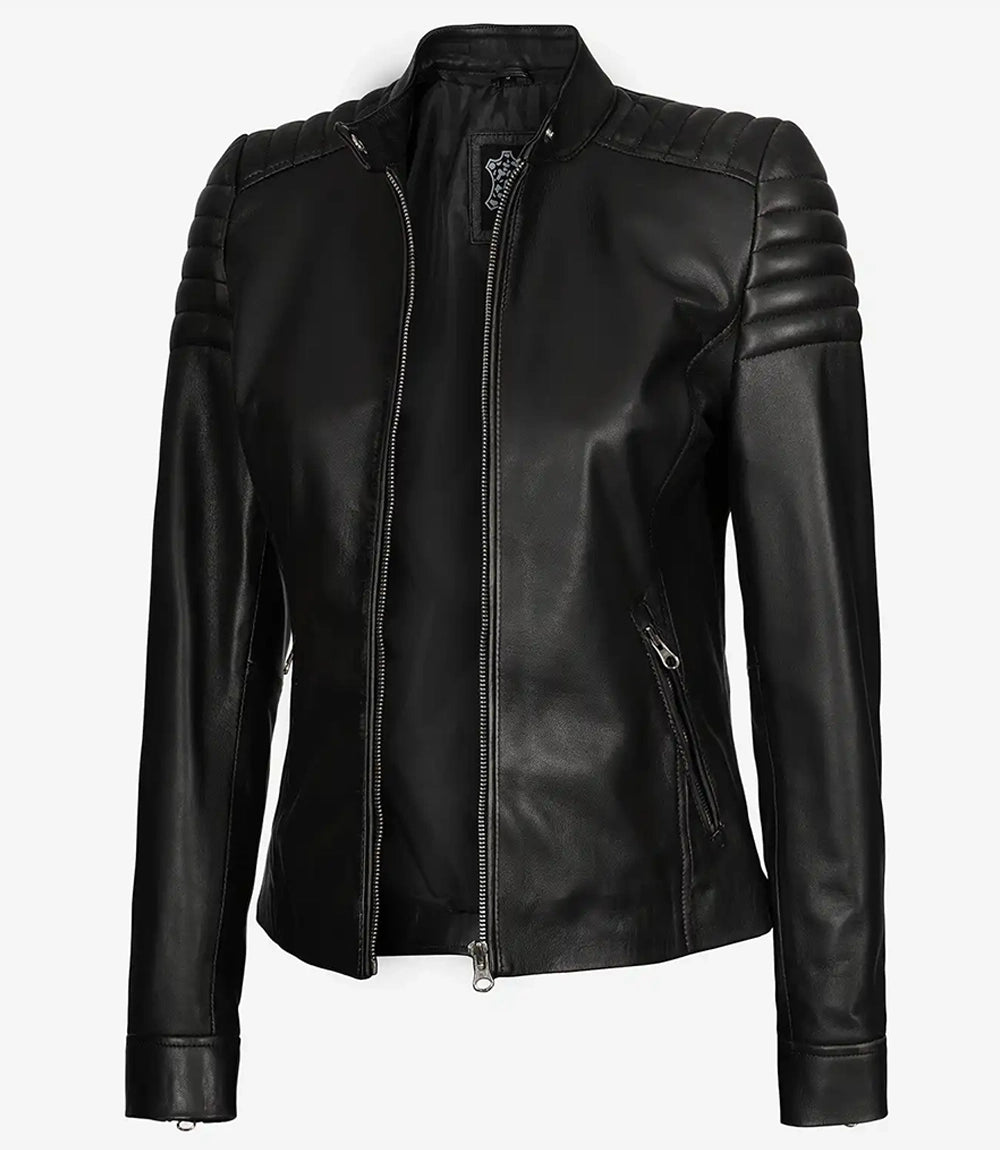 womens black leather jacket