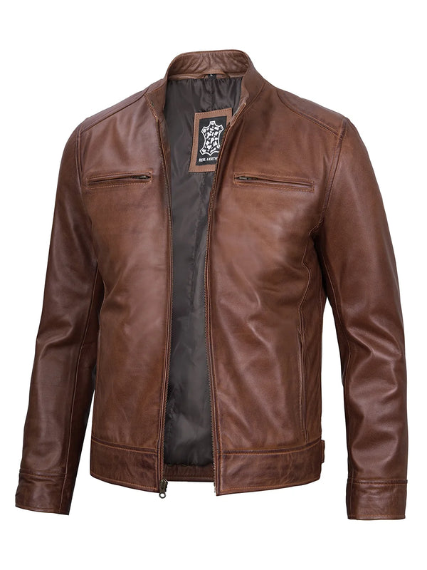 Veste de motard Dodge en cuir cognac