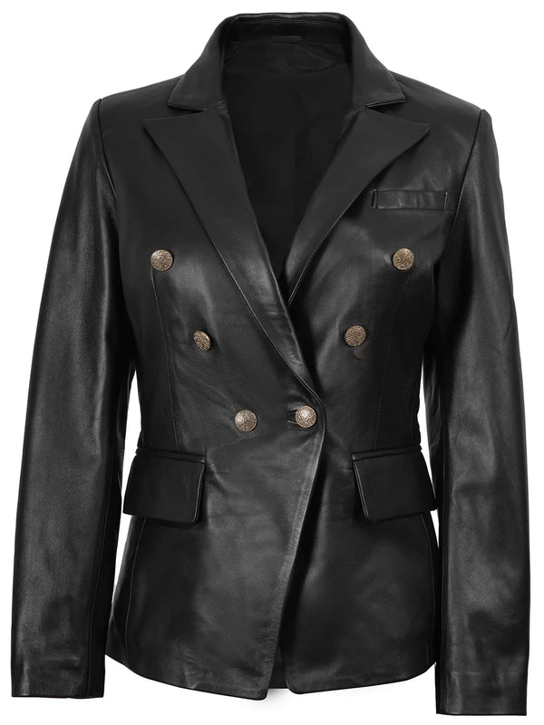 womens leather blazer black 