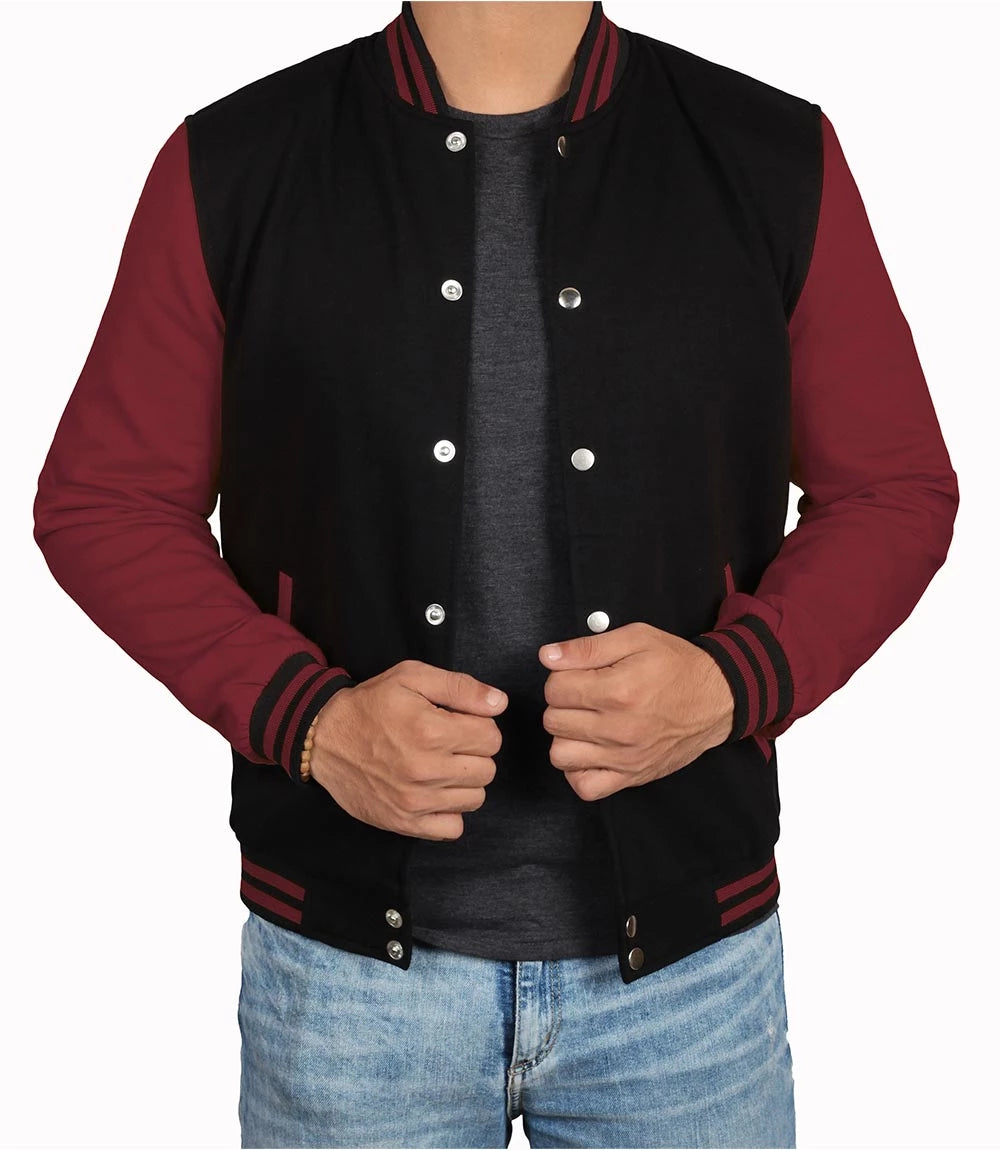 Mens Black & Maroon Varsity Jacket