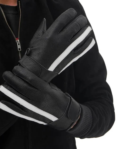 Men's White Stripe Full Perforation Gloves