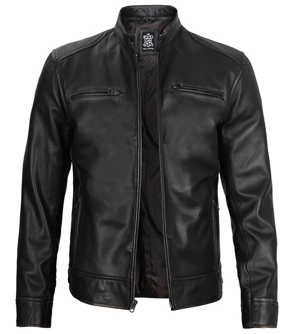Dodge Cafe Racer Men's Black Leather Jacket
