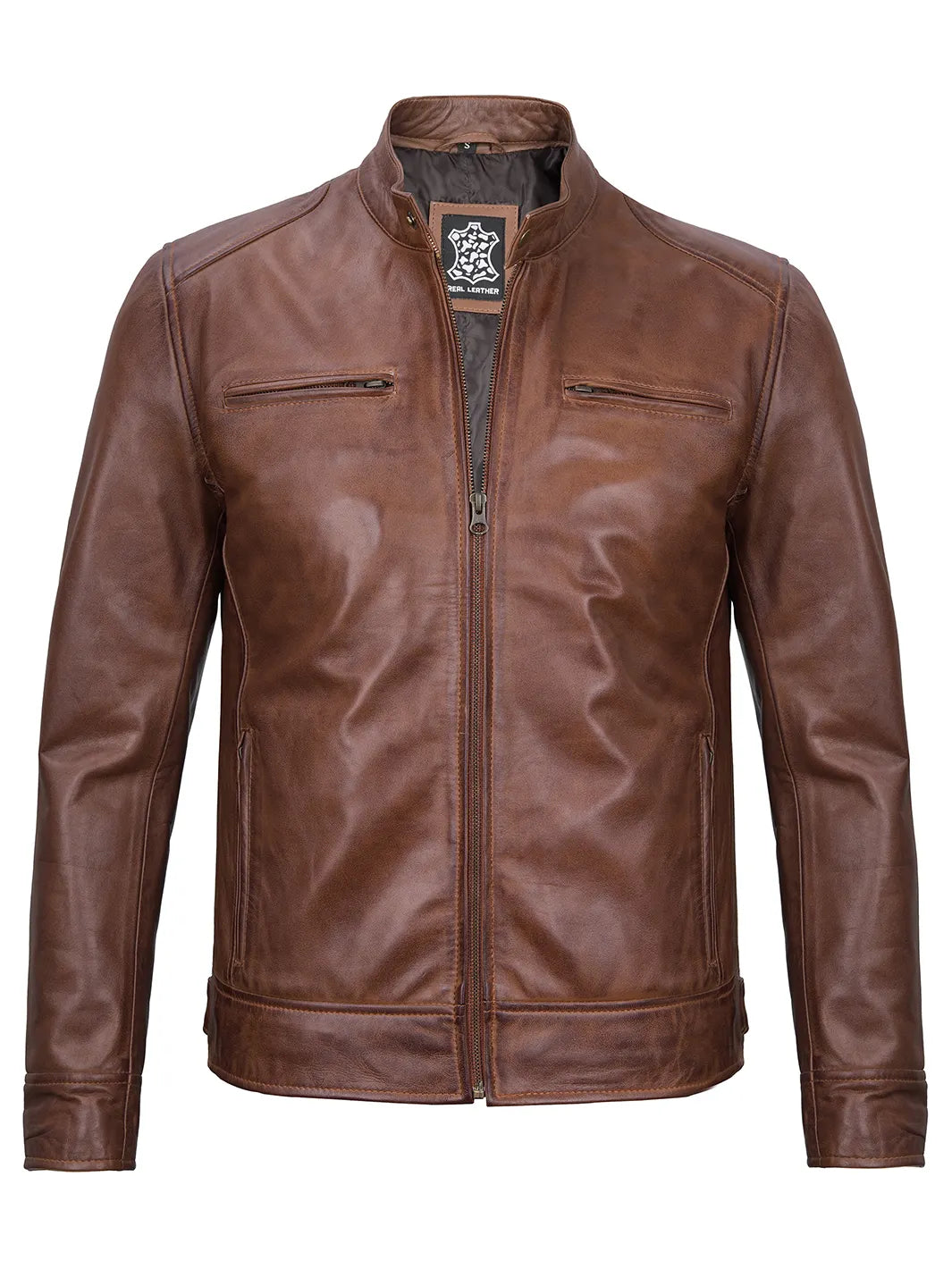 mens biker jacket brown