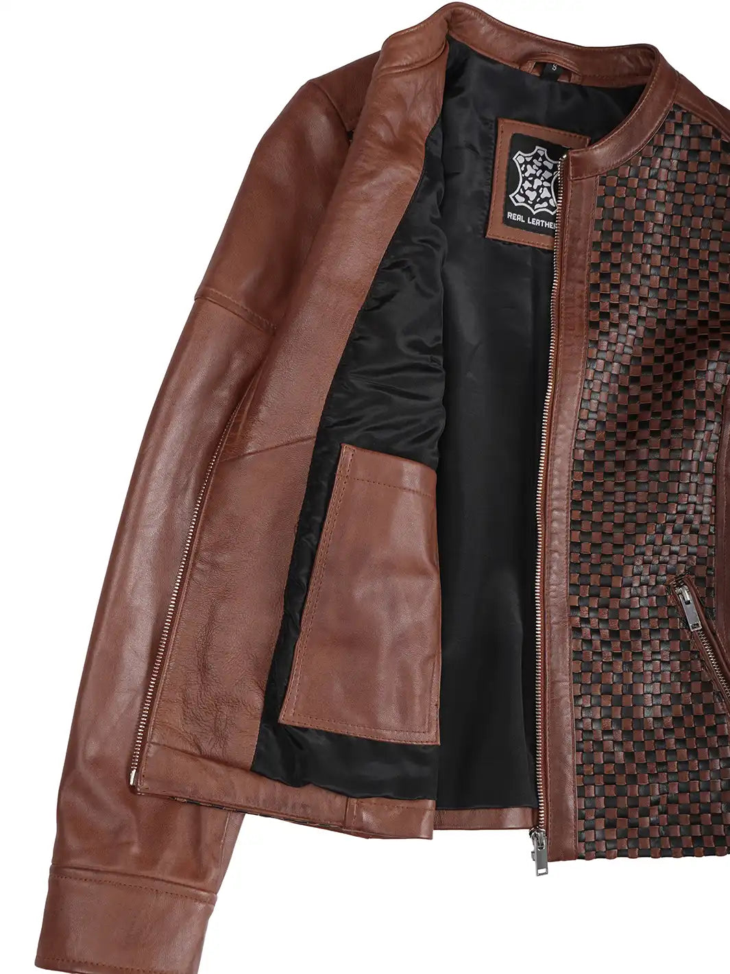 brown leather jacket womens features