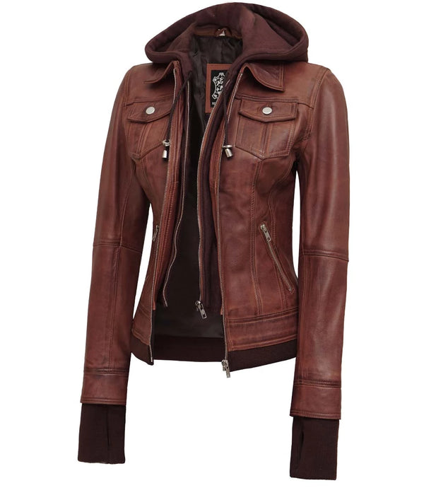 dark brown leather jacket  for women