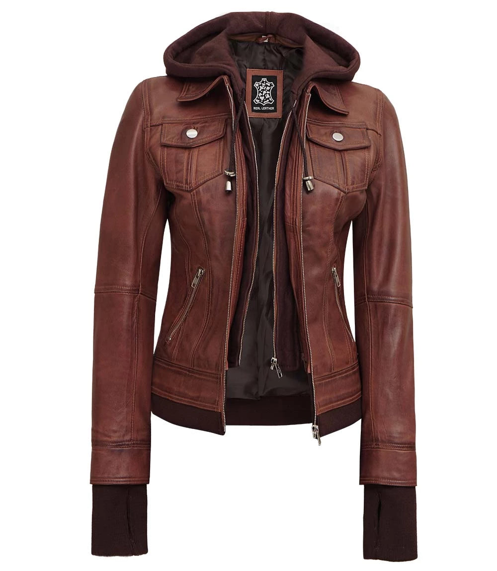 dark brown leather jacket for women