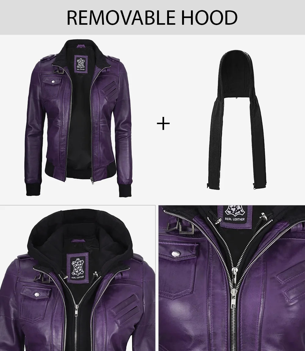 purple hooded jacket womens removable