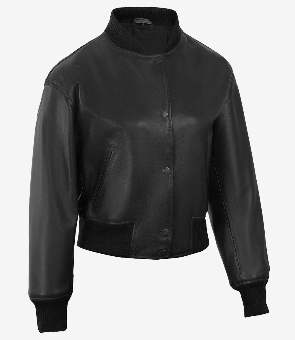 womens bomber leather jacket cropped 