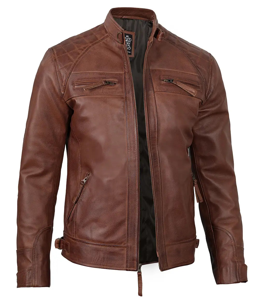 mens real leather brown jacket cafe racer