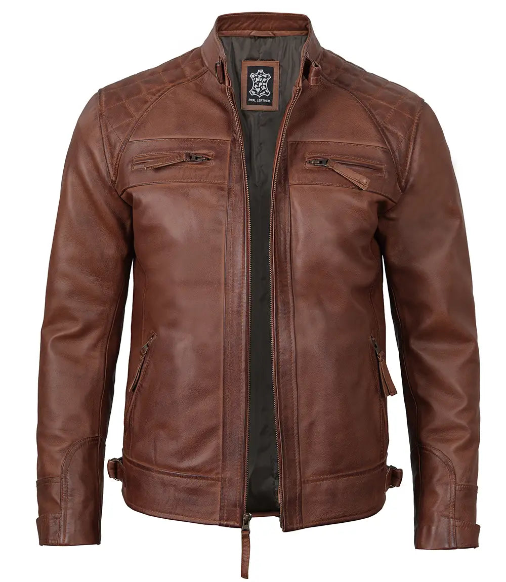 mens real leather brown jacket