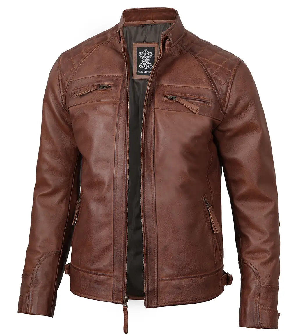 mens real leather cafe racer brown jacket