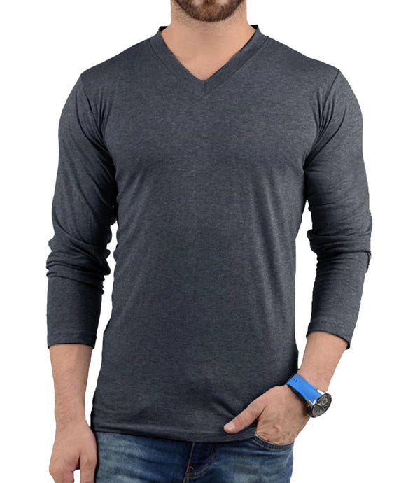 mens charcoal long sleeve v neck shirt