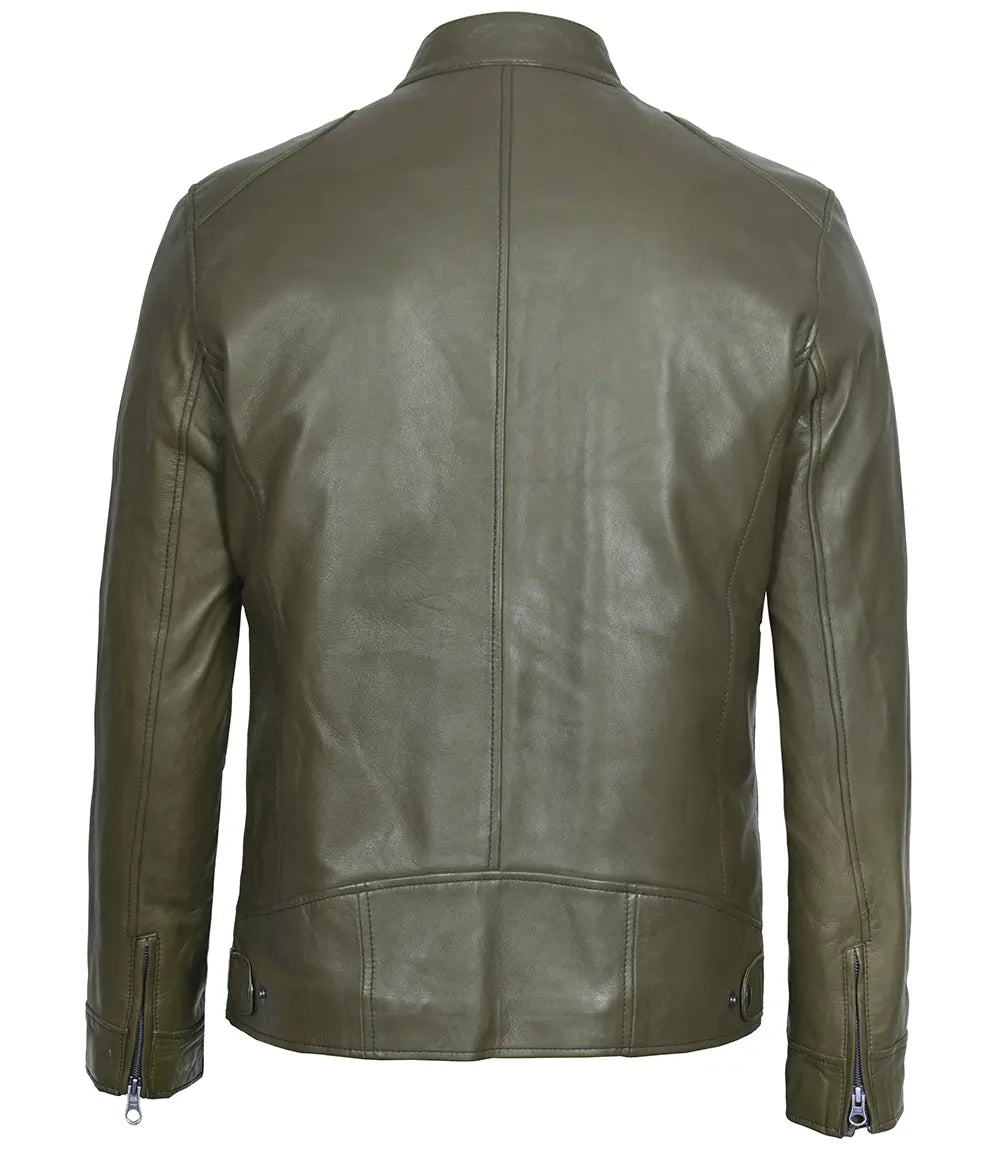 mens green cafe racer leather jacket