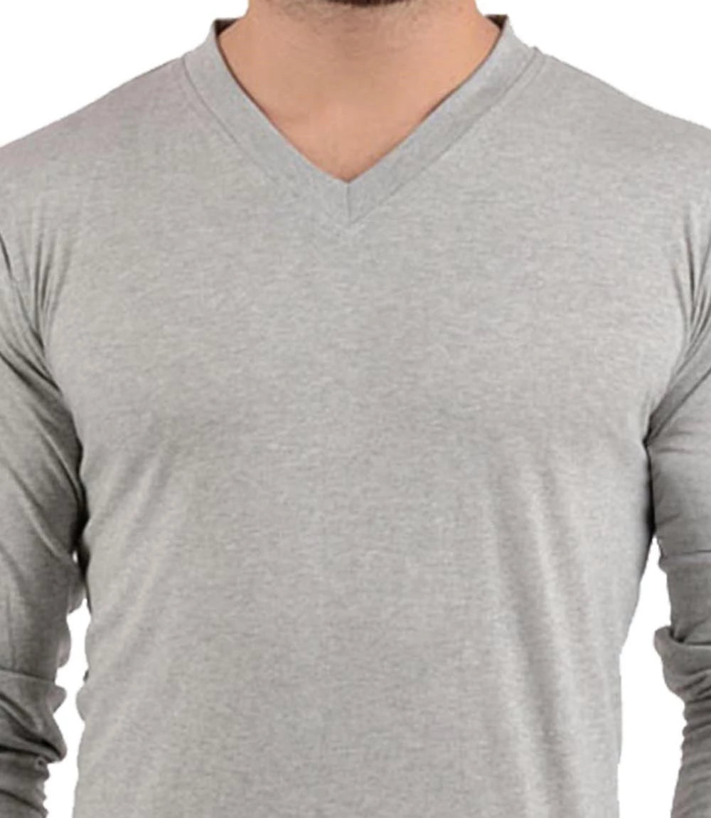 mens grey long sleeve v neck shirt