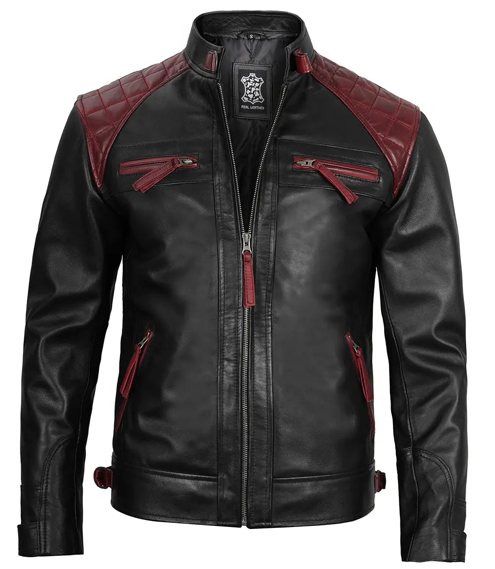 mens red and black leather jacket