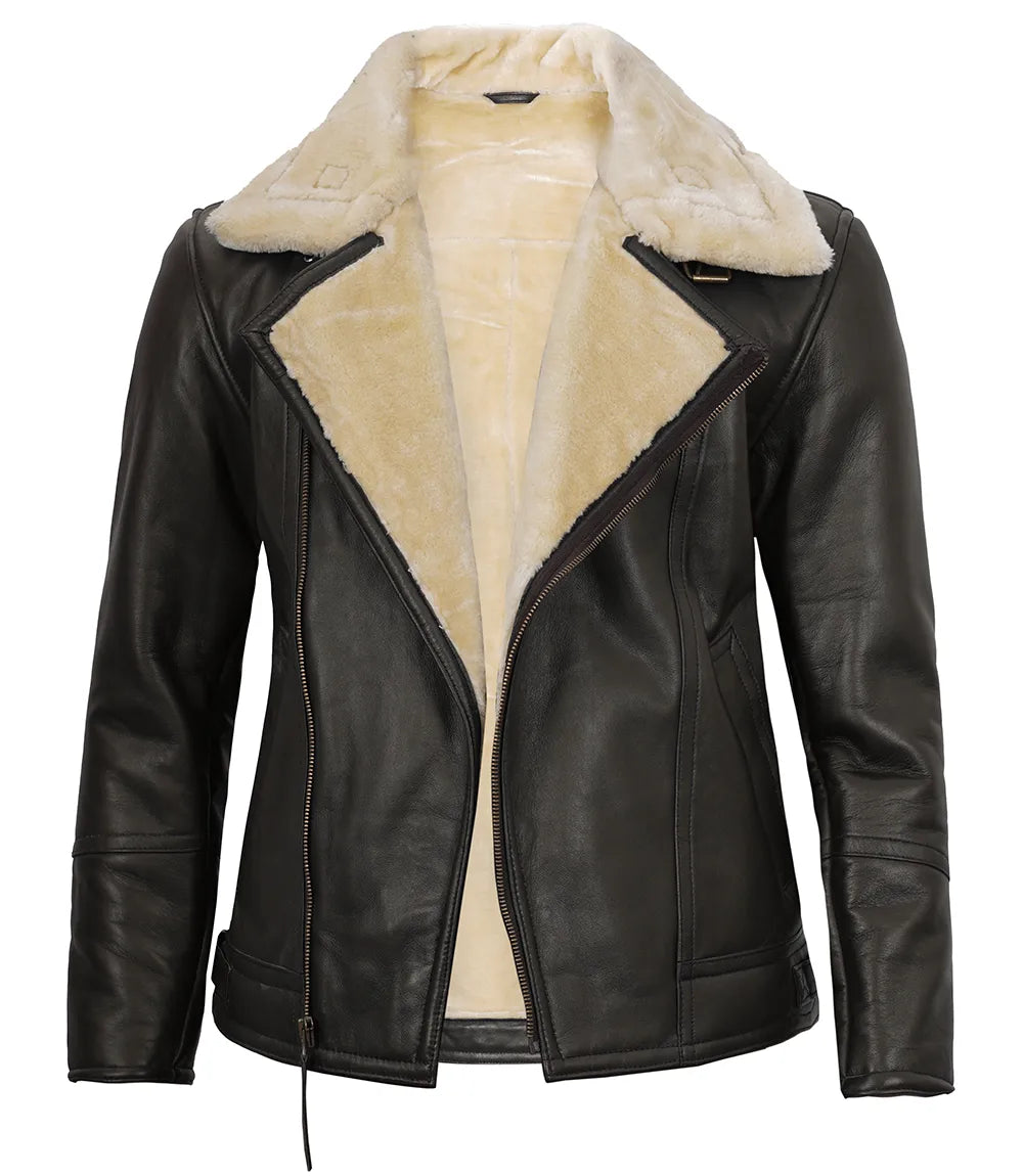 shearling dark brown leather jacket