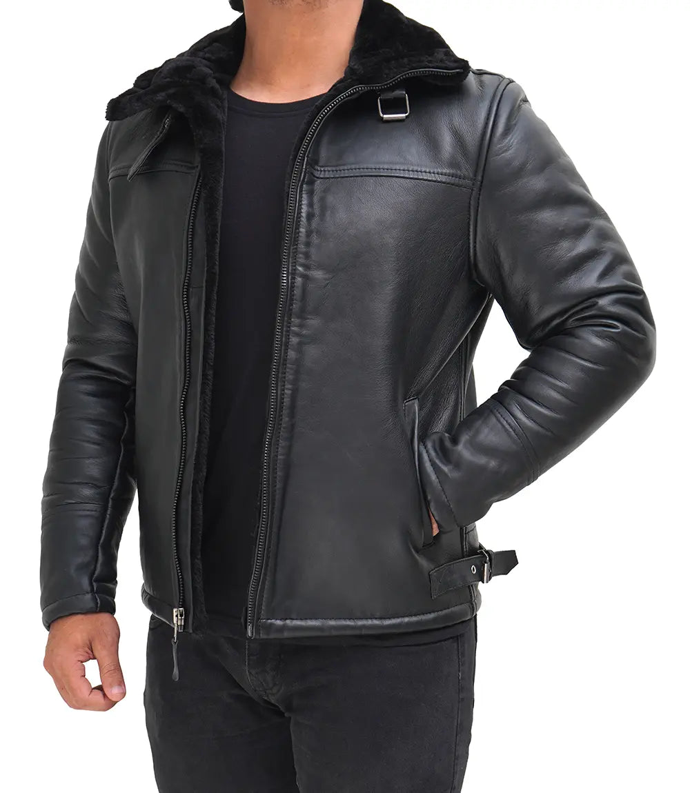 shearling eather jacket for mens