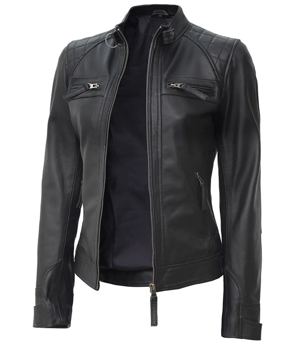 women cafe racer leather jacket