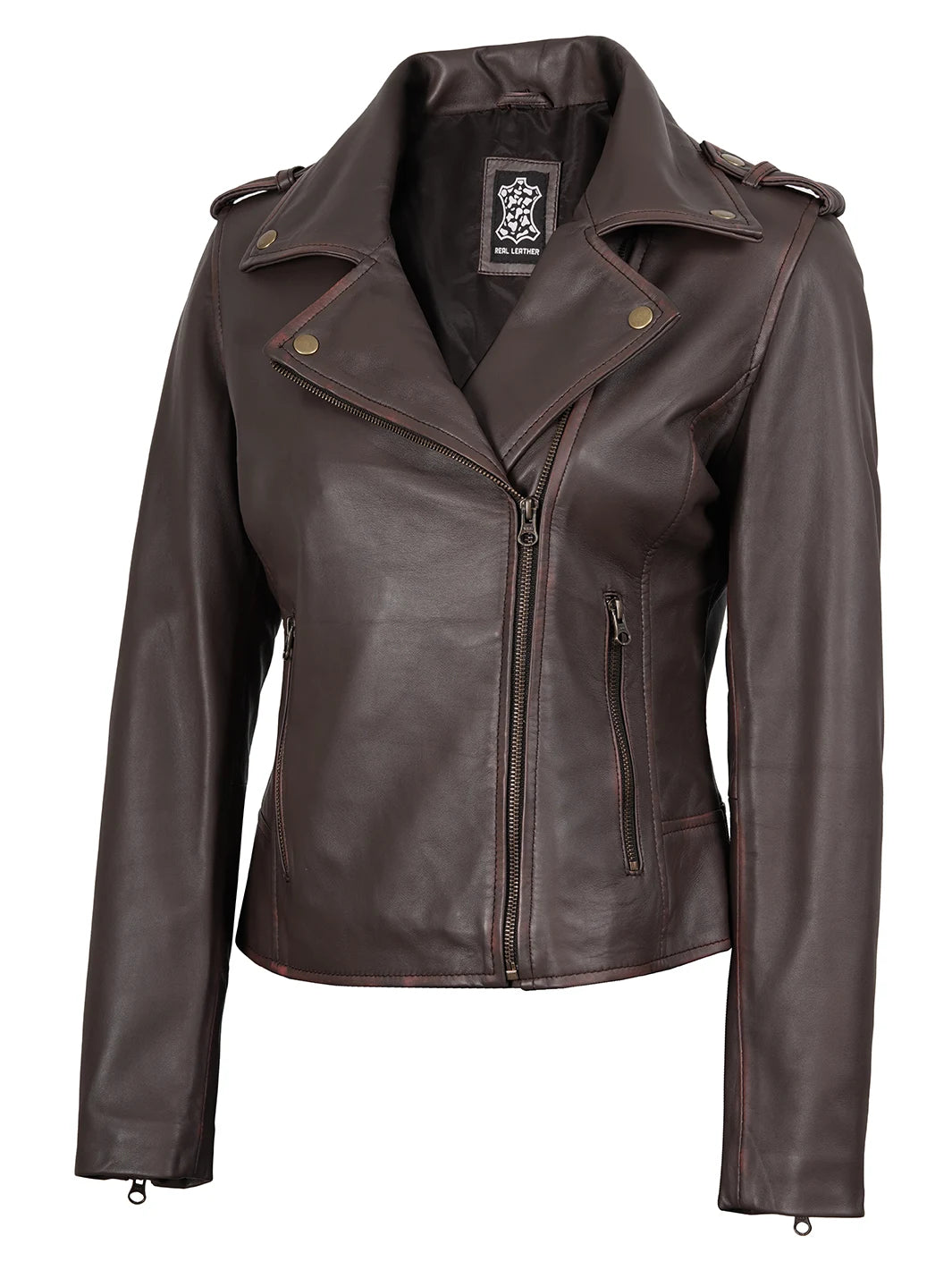 womens biker dark brown jacket