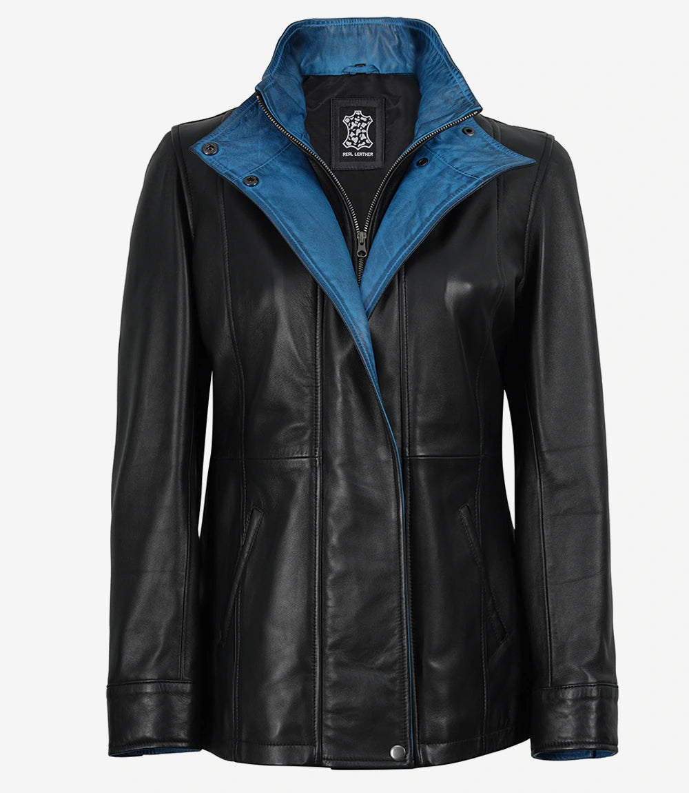 Erin Women s Black Leather Jacket With Blue Inner Lapel Decrum erin-women-s-black-leather-jacket-with-blue-inner-lapel-decrum