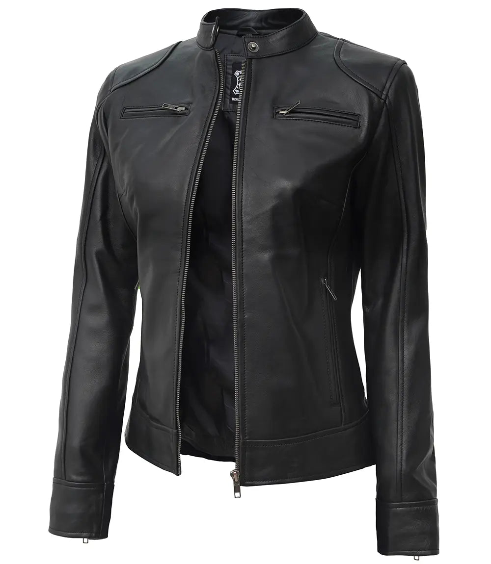 womens black petite leather jacket