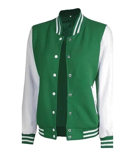 womens green and white letterman jacket