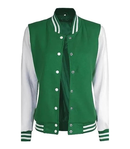 womens letterman jacket green white