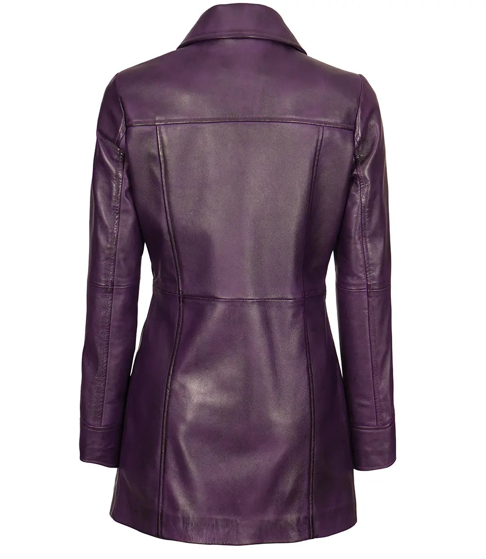 womens purple leather car coat