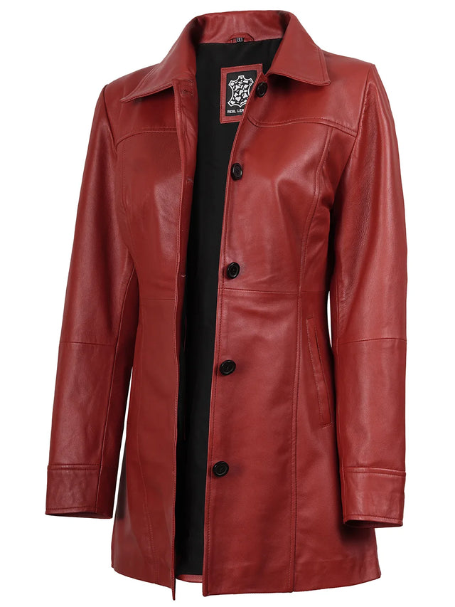 Car coat i skinn rött (Femme)