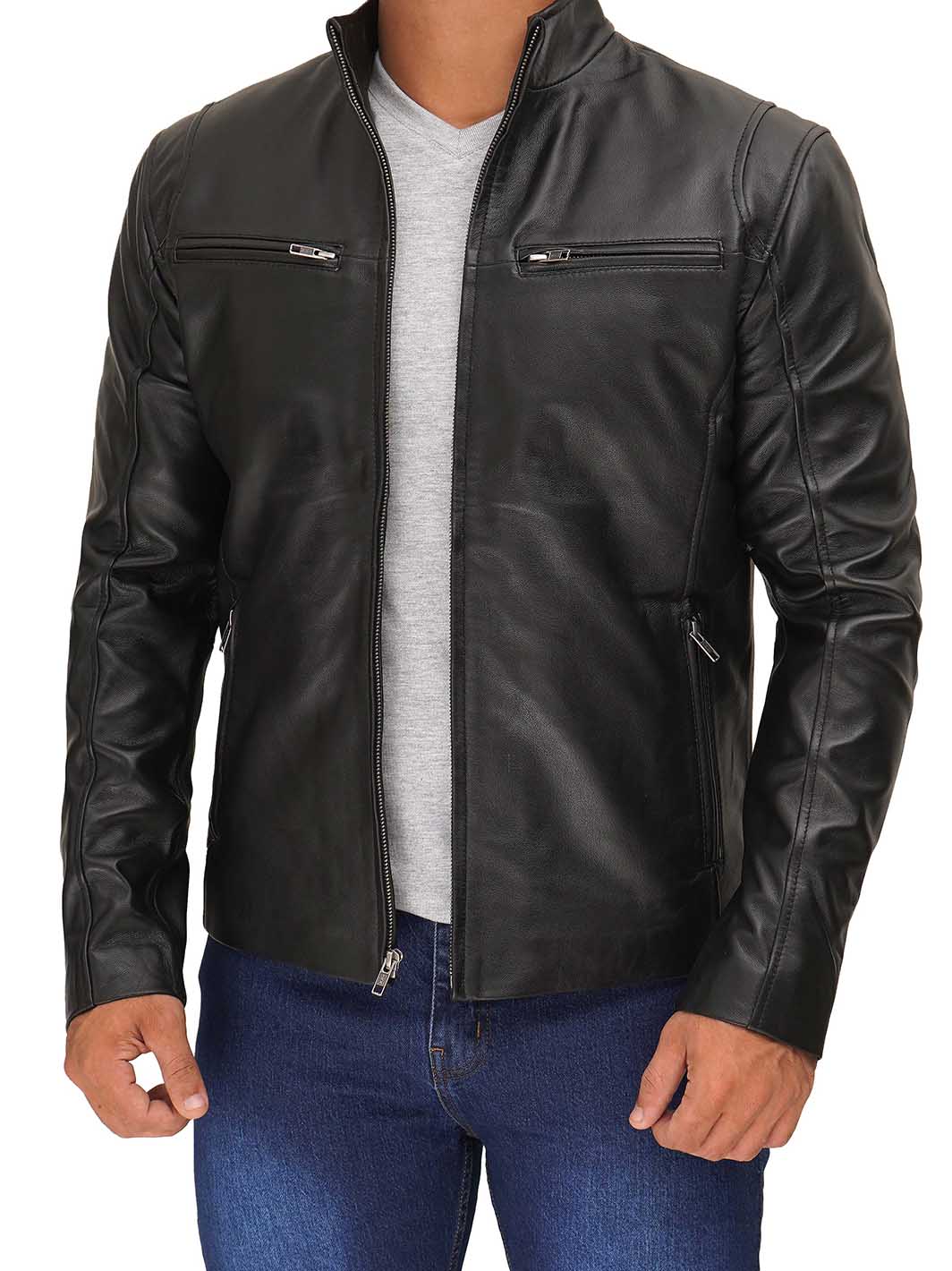 Clinton Mens Black Leather Jacket