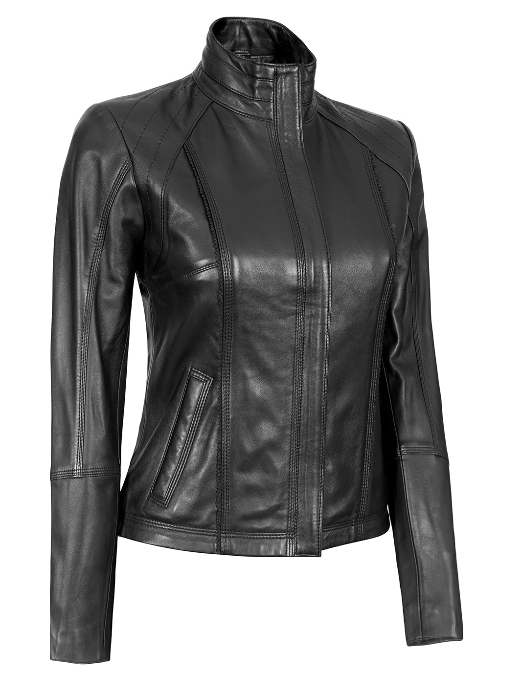 Womens black motorcycle leather jacket