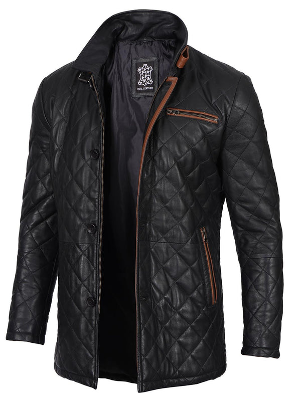 Manteau Long Homme En Cuir D'agneau Véritable - Bleu - Marque Wet Blue - Neuf Avec étiquette