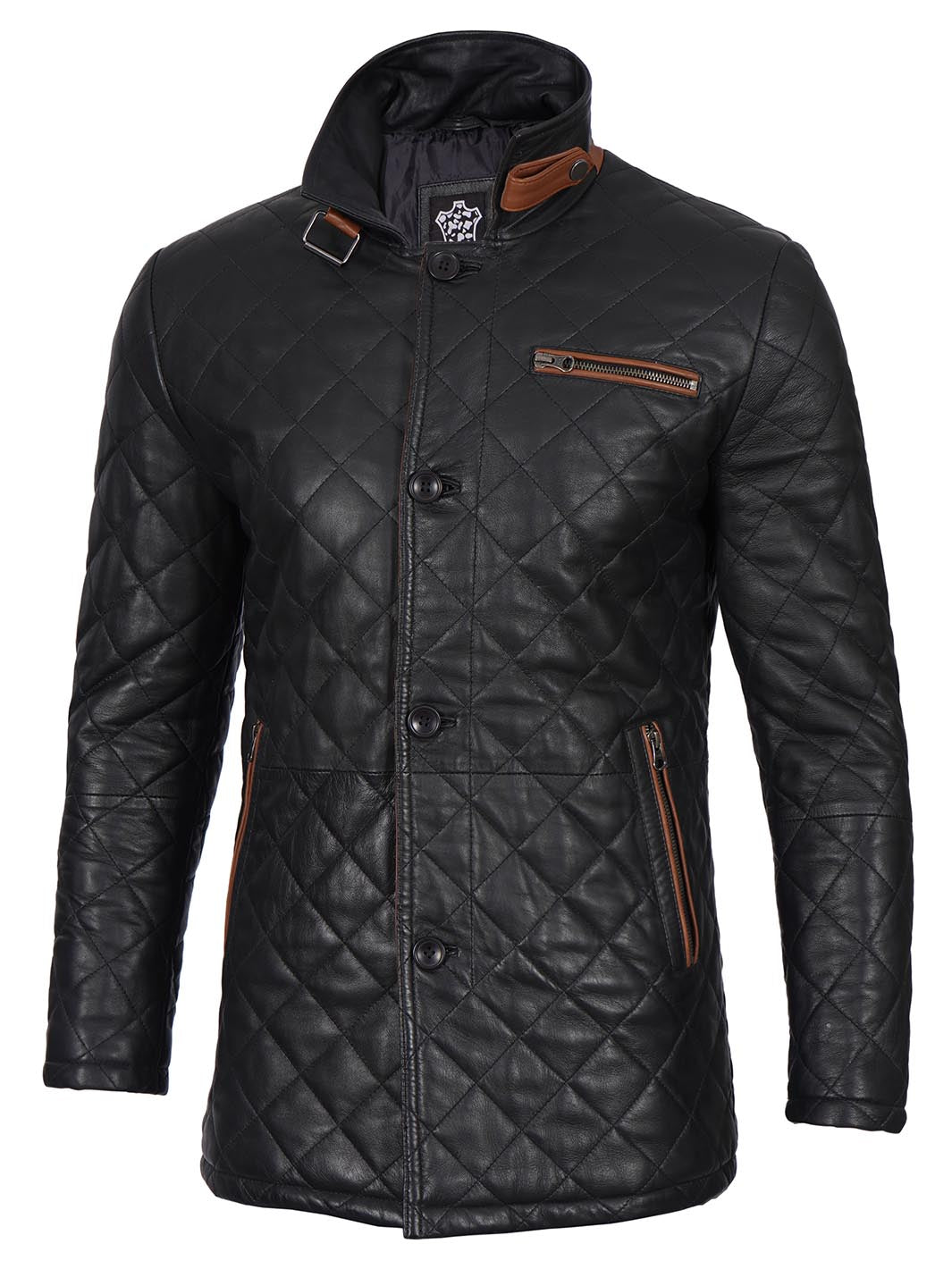 Glen Men Black Quilted Leather Car Coat