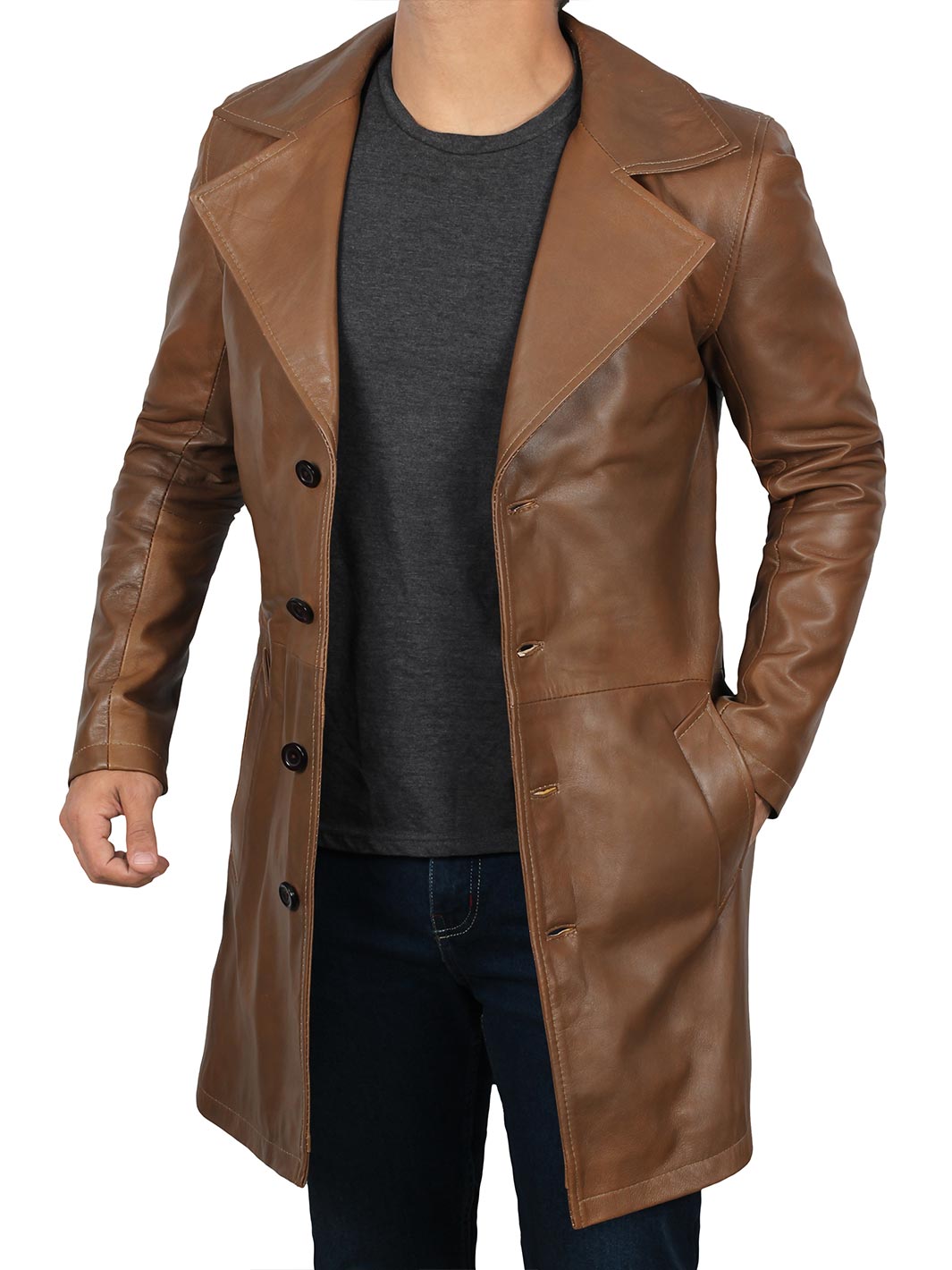 Jackson Men's Brown Leather Car Coat - Decrum