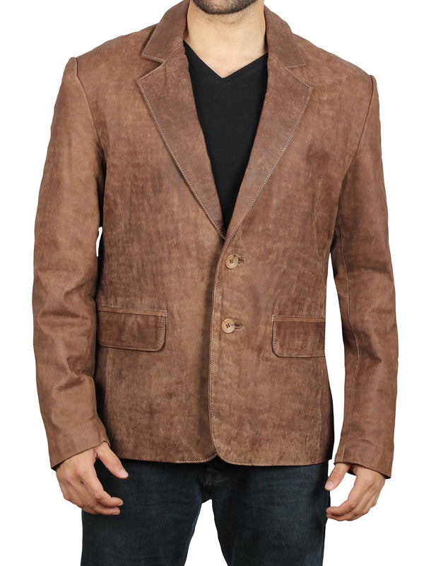 brown leather blazer