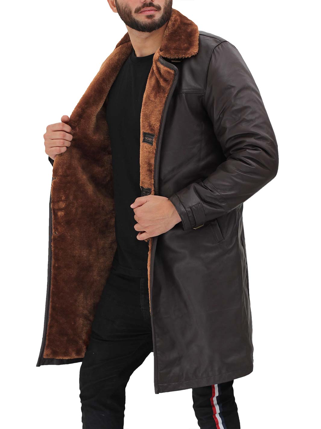 Turlock Mens Brown Shealing Leather Coat