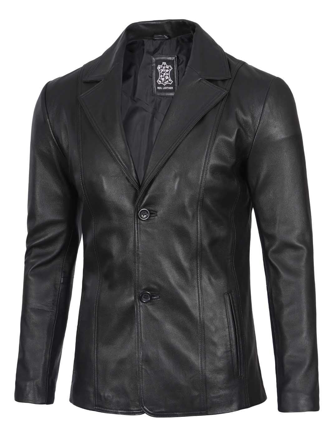 Surrey Black Leather Blazer Coat