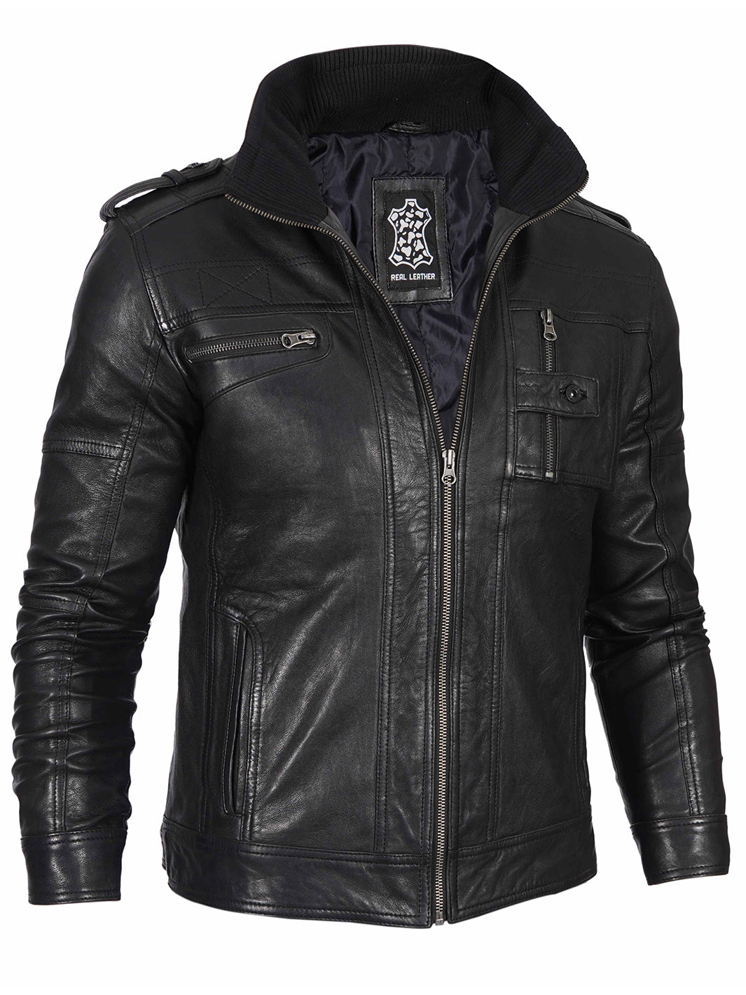 Black Cafe Racer Leather Jacket