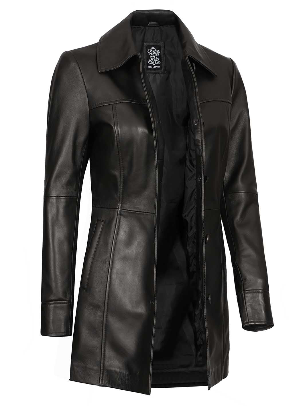 Womens Black Leather Coat