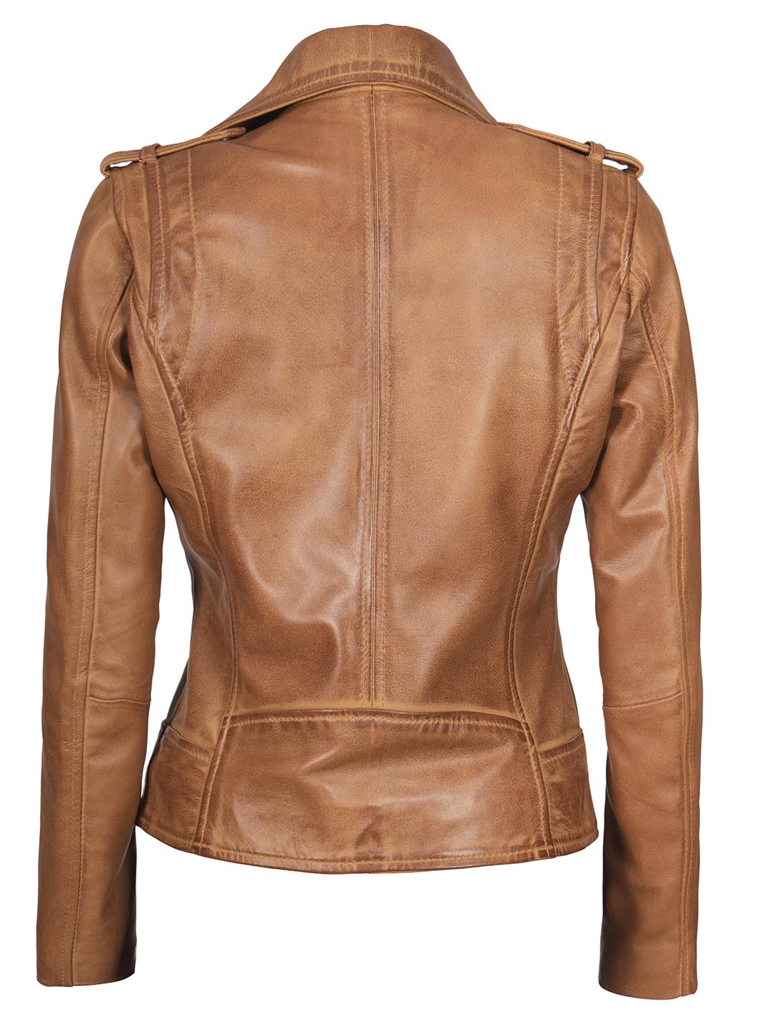 Kirsten Womens Asymmetrical Camel Brown Leather Jacket Decrum